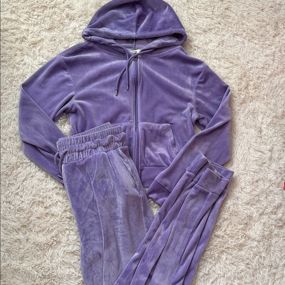 refuge Lavender Purple Velour Hooded Zip Jacket & Pants Set